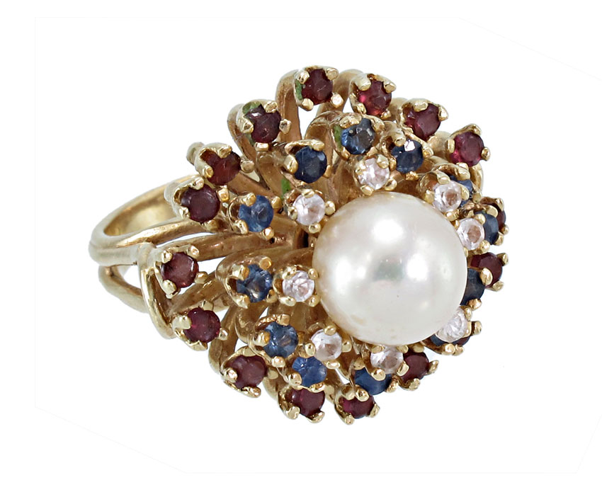 PEARL AND GEMSTONE GOLD RING 14K 147dd6