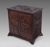 HEAVILY CARVED OAK LIFT TOP CHEST: Victorian