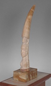 LARGE CARVED AFRICAN IVORY TUSK OF WOMAN: