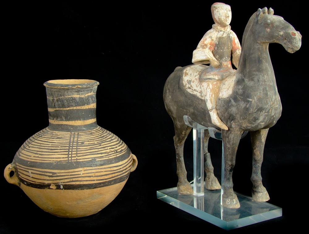 CHINESE PAINTED POTTERY HORSE AND 148185