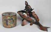JAPANESE BRONZE FIGURAL CENSER AND HUMIDOR