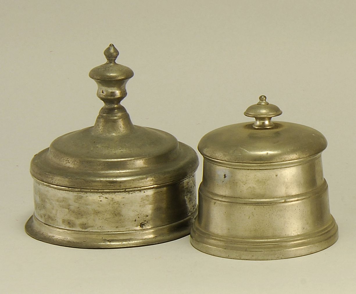 TWO CONICAL PEWTER TOBACCO BOXESLate 14a918