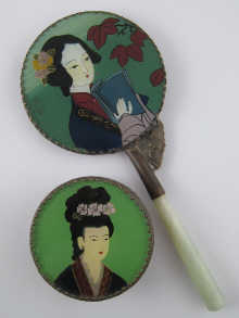 A Chinese hand mirror with green 14ab1c