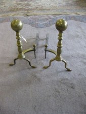 Victorian Brass Cannon Ball Andirons.
