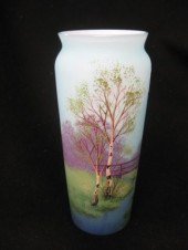 Enameled Art Glass Vase landscape with