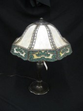 Handel Slag Glass Lamp with metal overlay