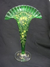 Victorian Enameled Emerald Glass Vase