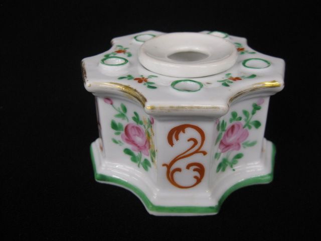 Victorian Porcelain Inkwell handpainted 14a0cd