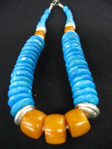 Turquoise Amber Silver Necklace 14a101