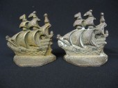 Pair of Bronzed Sailing Ship Bookends