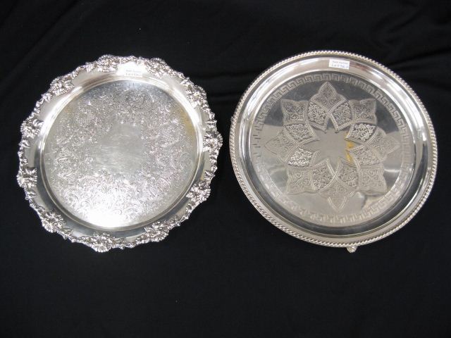 2 Silverplate Round Trays ornate 14d790