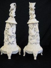Pair of Chinese Carved Ivory Lamps superb