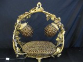 Ornate Brass & Art Glass Lamp basket