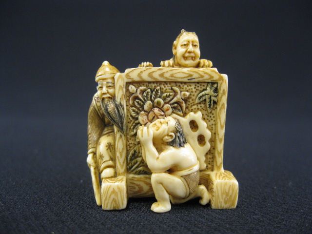 Carved Ivory Netsuke of Shoki a demon queller