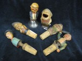 6 Figural Carved Wooden Items;bottle