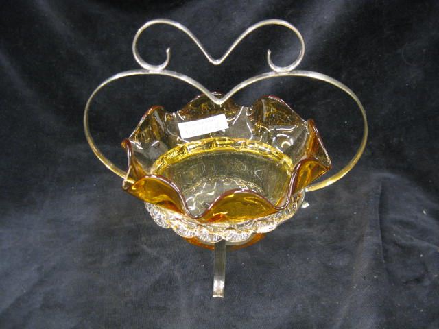 Victorian Art Glass Bowl in Silverplate 14cb33