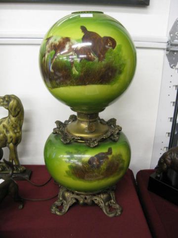 Victorian Banquet Lamp withhunting 14cc6b