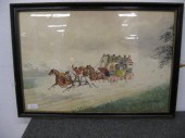English Watercolor of Coach with four