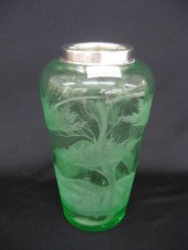 Hawkes Etched Green Glass Vasewith 14cd58