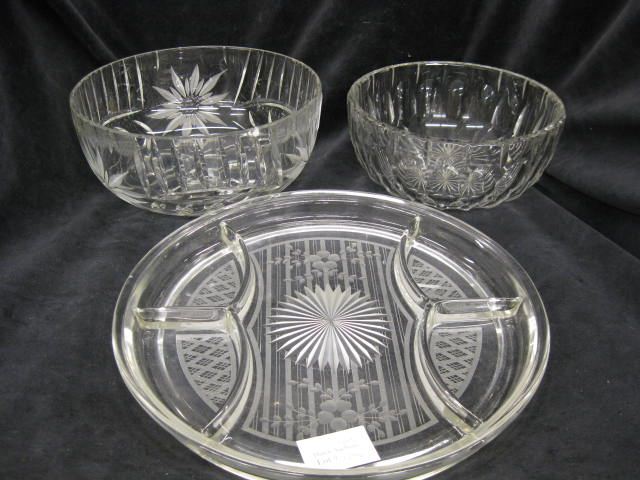 3 pcs Glassware 2 cut glass bowls 14ce6c