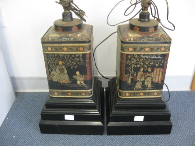 Pair of Tole Style Tin Tea Cannisters 14d00f