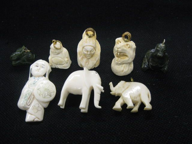 Lot of 8 Carved Ivory Jade Pendants 14ffe2