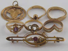 A mixed lot comprising garnet ring
