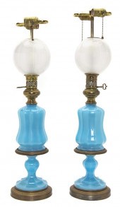 *A Pair of French Opaline Glass Oil