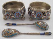 A pair of Russian cloisonne enamelled