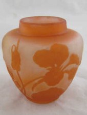 A Galle glass vase with apricot coloured
