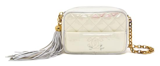 A Chanel Cream Patent Leather Quilted