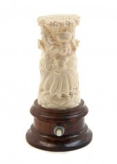 An Indian Carved Ivory Lamp of cylindrical