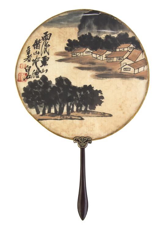 A Chinese Painted Silk Fan of circular 153050