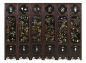 A Lacquer and Hardstone Screen Six-Panel