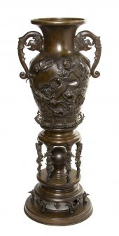 A Japanese Bronze Vase and Stand the