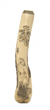 A Stag Antler Pipe Case the carved decoration