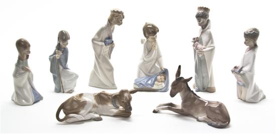 A Lladro Porcelain Nativity Set comprising