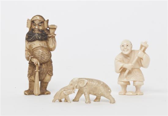 A Group of Three Japanese Carved Ivory Articles