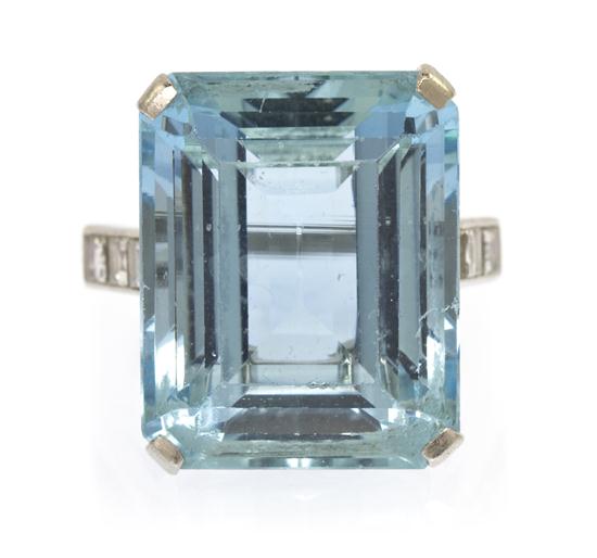 A Platinum Aquamarine and Diamond Ring