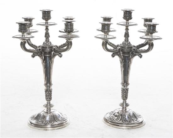 A Pair of French Silverplate Five Light 15586b