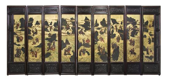 A Chinese Nine Panel Lacquer Gilt 154249