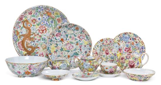 * A Famille Rose 'Millefleur' Porcelain Partial