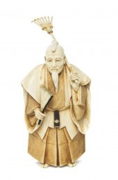 A Japanese Carved Ivory Okimono depicting