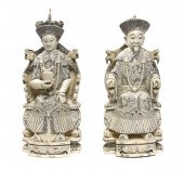 A Chinese Carved Ivory Emperor and Empress
