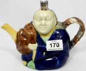 19th Century Majolica China Man Teapot