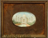 Oval painting on ivory of the Taj 1574da