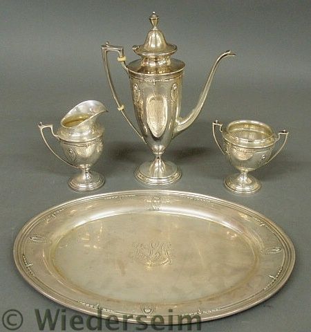 Three-piece sterling silver tea service with
