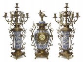 A Delft Pottery Gilt Metal Mounted Clock