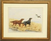 Framed and matted print of setter dogs