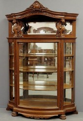 Fine oak bow-front china cabinet c.1900